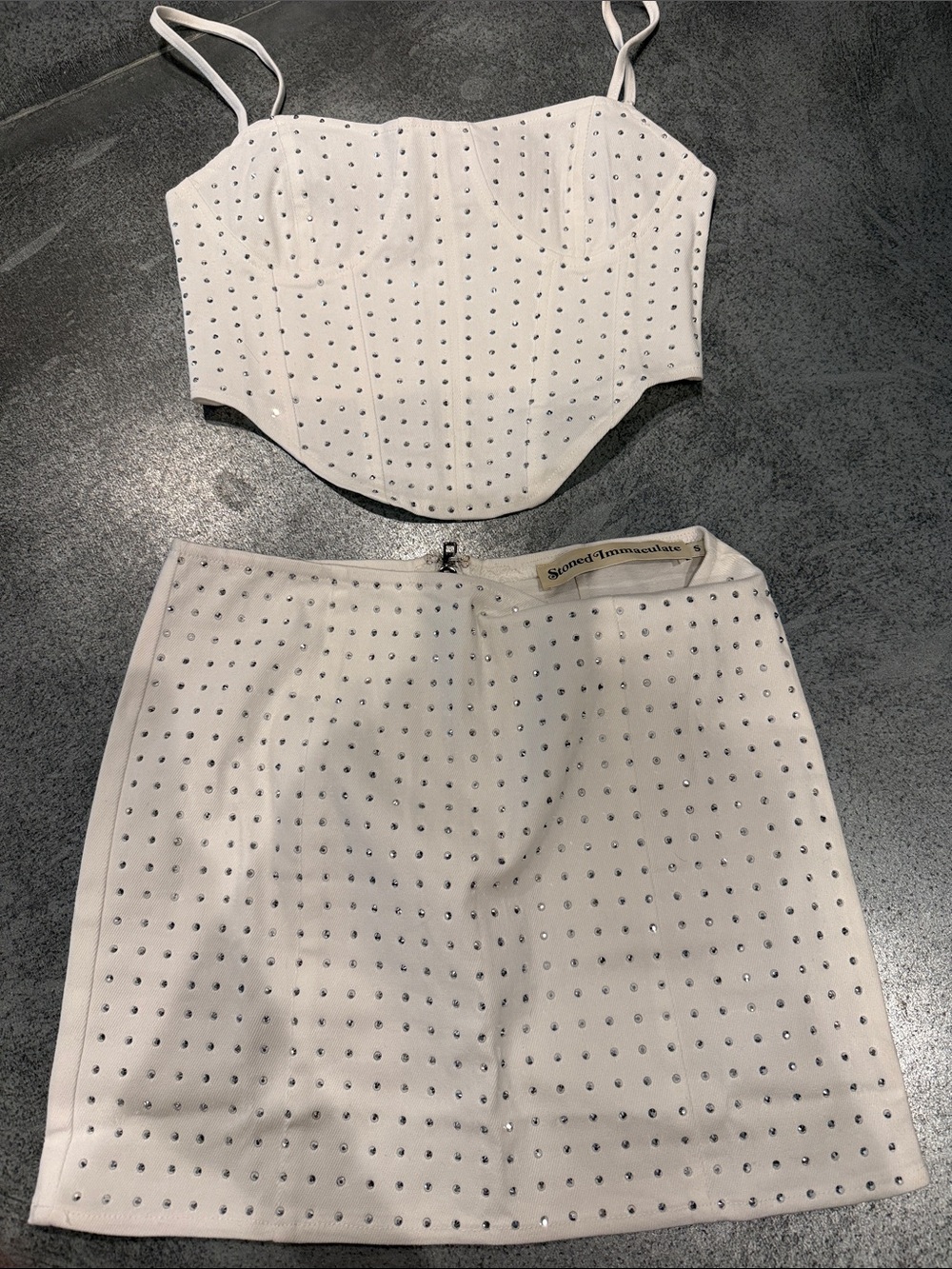 Stoned Immaculate White Studded Mini Skirt